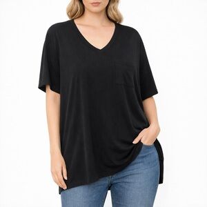 Black V-Neck Women's Top